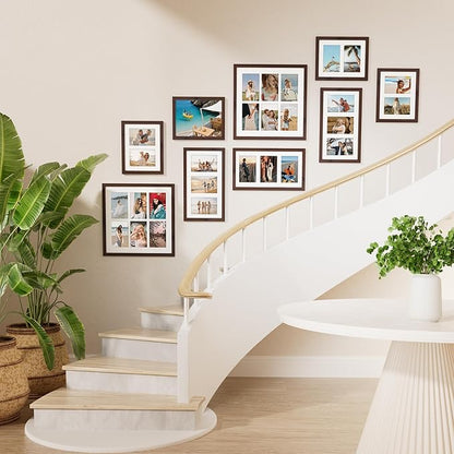 Vittanly 8x14 Picture Frames Collage, Displays 3Pcs 4x6 Pictures with Mat, Collage Picture Frame for Horizontal or Vertical Display, Brown, 1 Pack