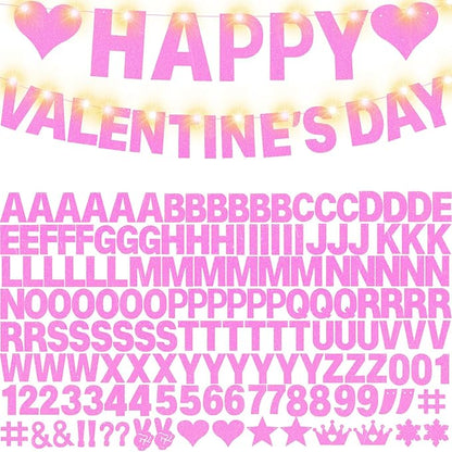 167Pcs DIY Glitter Customizable Banner Kit Happy Birthday Letter Banners Happy Valentine's Day Banners Love Heart Personalized Banner Decor Birthday Party Decorations Supplies(Glitter Light Pink)
