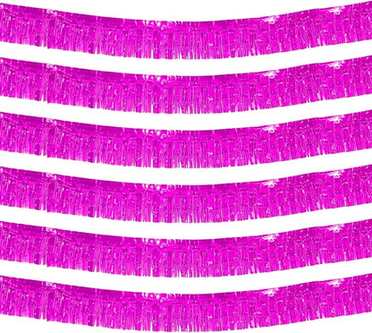6 Pack 10 Feet Pink Metallic Foil Fringe Garland Rectangular Banner for Parade Floats, Thanksgiving, Christmas, Birthday, Halloween Party Decorations