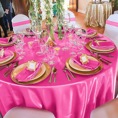 fani 12 Pack 120 Inch Hot Pink Satin Tablecloth - Silky Round Tablecloth Overlay Smooth Fabric Table Cover, Bright Table Decoration for Wedding Party Banquet Events Restaurant Kitchen Dining