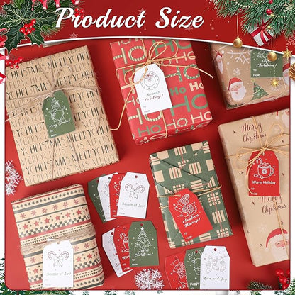 100PCS Christmas Gift Tags 10 Styles Merry Christmas Gift Tags with String Modern Kraft Name Tag for Present Wrapping Xmas Holiday Festive Party Favors