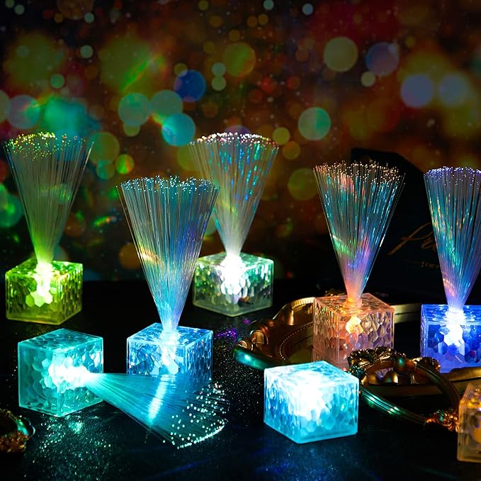 Amylove 30 Pcs Mini Fiber Optic Lamps Bulk Small LED Light up Table Centerpieces for Party Event Decorations with Crystal Base Battery Powered for Glow in The Dark Favors Supplies (6 Inch,Clear)