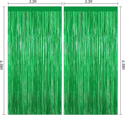 Green Foil Curtain Backdrop, 2Pack Green Metallic Tinsel Foil Fringe Curtains Photo Booth Props for Birthday Wedding Engagement Baby Shower Bachelorette Christmas Celebration Jungle Party Decorations