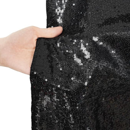 Poise3EHome 7Ft x 7Ft Black Sequin Backdrop, Glitter Thick Satin Sequin Background Drapes, Sequence Xmas Thanksgiving Backdrop for Wedding Party Holiday Festival Decor