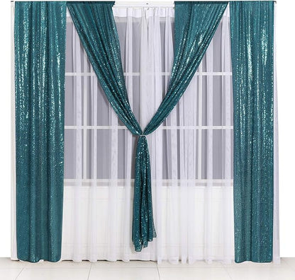Poise3EHome 2ft x 8ft Teal Sequin Backdrop Curtains 2 Panels for Photography Party Decoration, Teal