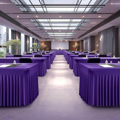 6 Pack Dark Purple Spandex Table Clothes for 8 Foot Rectangle Tables, 8FT Wrinkle Free Fitted Tablecloths Ruffles Design Table Cover for Party, Banquet, Wedding and Events