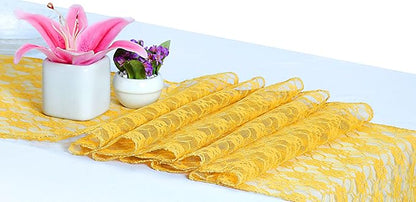 MDS Pack of 25 Wedding 12 x 108 inches Lace Table Runner for Wedding, Decorations for Birthday Parties, Banquets, Graduations, Engagements, and Runners fit Rectangle, Round Table- Yellow Gold