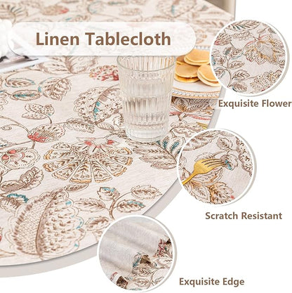 MYSKY HOME 60x120 Rectangle Tablecloth Linen Farmhouse Tablecloth Waterproof Decorative Fabric Table Cloth for Indoor&Outdoor, Floral Brown Tablecloth for 4 Feet Table, Washable