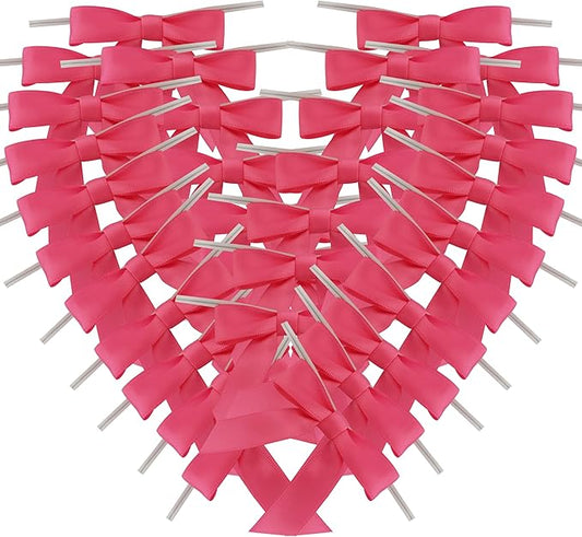 50pcs 2-1/2" Hot Pink Satin Ribbon Bows with Twist Tie Bows for Christmas Gift Packing&Wrapping (Hot.Pink)