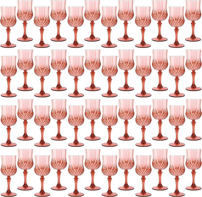 Plastic Wine Glasses，Plastic Goblets Vintage Style Cordial Drinking Glasses for Wedding Reception, Grand Event Party Supplies (48, Rose Gold)