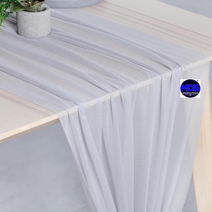 MDS Halloween Chiffon Table Runner - 10 Pack, 29 x 170 Inches, 14ft Each - Sheer Spooky Table Runners for Haunted House Parties, Trick-or-Treat Tables, Witchy Décor, Wedding & Events - Cool Gray