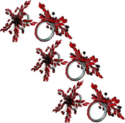 Napkin Rings Set of 12 for Dining Table Decoration Parties Everyday Metal Napkin Holder Leaf Red (Pack of 12)