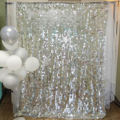 Silver Sequin Backdrop 8ft * 8ft 1 Panel, Shimmer Wall Backdrop Photobooth Props for Wedding, Anniversary, Birthday, Party Decorations