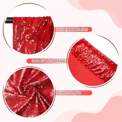 SquarePie Sequin Backdrop Curtain Less See Through Background for Wedding Christmas Party(10FT x 10FT, Red)
