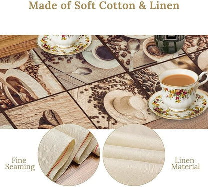 Coffee Theme Table Runner, Rustic Farmhouse Coffee Cup Latte Cappuccino Tea Party Cafe Table Center Decor for Home Kitchen Dining Patio Holiday Party Indoor Outdoor Table Decorations, 13"x36" Inch
