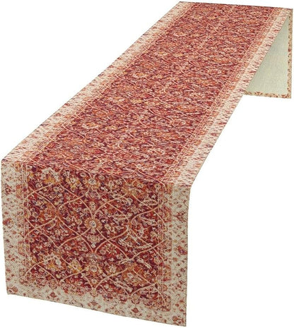 Boho Floral Vintage Table Runner, Retro Red Flower Rustic Country Farmhouse Abstract Pattern for Home Kitchen Table Decor Dining Coffee Room Party Decor 13x90in