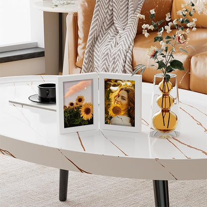 decorUhome Double 5x7 Picture Frame Vertical, Engineered Wood Bifold Photo Frame with Plexiglass for Tabletop Display, 5x7, White