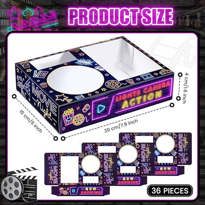 Faccito 36 Pcs Movie Night Snack Trays Movie Theater Snack Boxes Night Supply Disposable Paper Holder Tray for Popcorn Food Candy Drink Party 8 x 6 Inch(Black Purple,Classic Style)