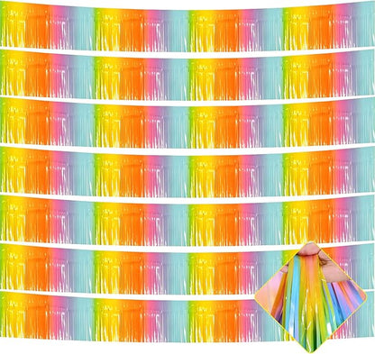 10 Pack 10 Feet Foil Fringe Garland Metallic Tinsel Streamers Banner Wall Hanging Curtain Backdrop for Parade Floats, Bachelorette, Wedding, Birthday, Easter, Carnival Party Decorations(Rainbow)