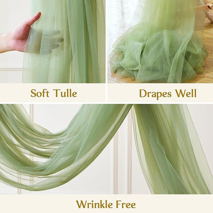 Wedding Arch Draping Fabric Backdrop 1 Panel 60" x 26Ft Sage Green Drapes Curtains for Wedding Reception Sheer Tulle Backdrop Curtain for Ceremony Birthday Party Baby Shower Arbor Ceiling Decorations