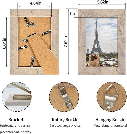 4x6 Picture Frame Set of 4, High Definition Real Glass Smoke Gray Frame, 4 x 6 Wood Photo Frames for Tabletop Display and Wall Mounting
