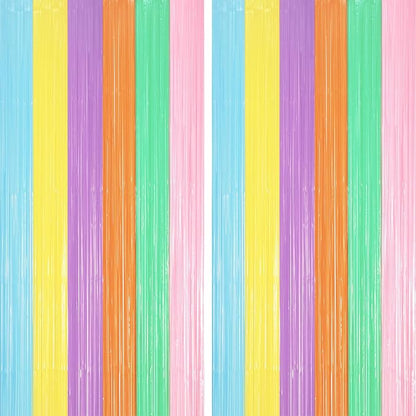 2 Pack Pastel Rainbow Foil Fringe Backdrop Curtains, Tinsel Streamers Party Decorations, Fringe Backdrop, Door Shimmer for Baby Shower or Birthday Party