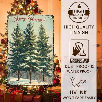 Vintage Christmas Decor Sign Christmas Tree Metal Tin Sign Merry Christmas Retro Tin Sign for Holiday Wall Decor Outdoor Cafe Living Room Bedroom 8x12Inch