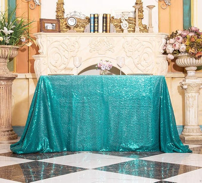 SquarePie Sequin Tablecloth Rectangular 60 x 102 Inch Teal Reflect Lights Bling Sparkly Table Linen for Wedding Party