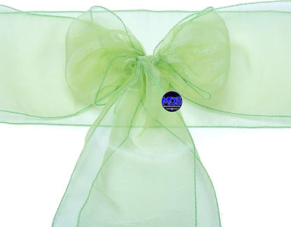 MDS Pack of 10 PCS Organza Chair Sashes Wider Dining Chair Bows Ribbon Tie Back for Wedding Party Birthday Bridal Shower Reception Event Banquet Home Chair Cover Decoration - Apple Green