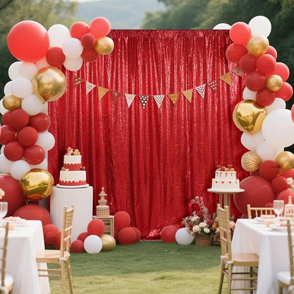 SquarePie Sequin Backdrop Curtain Not See Through Thick Glitter Background for Party 6FT x 6FT Red