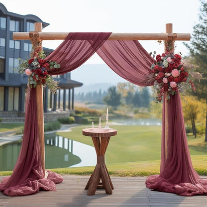 Arch Drapes for Wedding Arch Draping Fabric Burgundy Sheer Backdrop Curtain for Ceremony Bridal Party Decor 19Ft Length x 28" Width 2 Panel