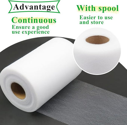 White Tulle Fabric Rolls 6 Inch by 100 Yards (300 feet) Fabric Spool Tulle Ribbon for DIY White Tutu Bow Baby Shower Birthday Party Wedding Decorations Christmas Gift Wrapping Craft Supplies