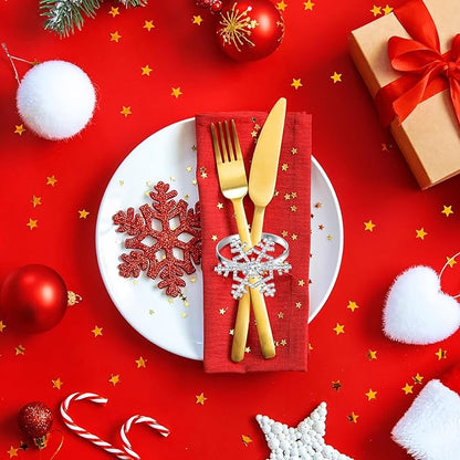 Patelai 100 Pieces Snowflake Napkin Rings Thanksgiving Christmas Napkin Holders Exquisite Household Rhinestone Napkin Rings Set for Christmas Wedding Dinner Party Table Decoration (Silver)