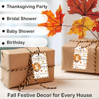 50 PCS Fall Gift Tags Thanksgiving Gift Tags with String, 2.1" x 3.5" Thanksgiving Design Present Label for Present Bags, Fall Party Favor Decorations, 4 Styles - A01