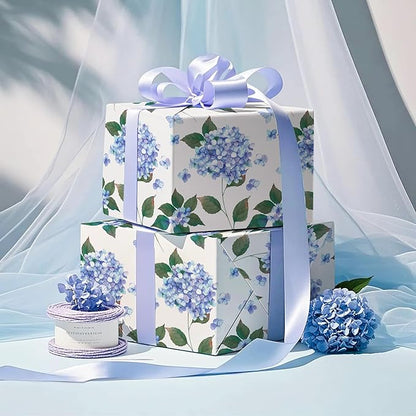 WRAPAHOLIC 30 Inch Jumbo Kraft Hydrangea Floral Wrapping Paper Roll - 30 Inch x 33 Feet - Hydrangea Flower Wrapping Paper for Wedding, Birthday, Bridal Shower, Tea Party