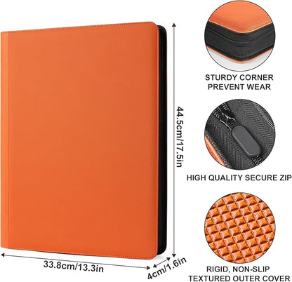 1000+ Pockets Trading Card binder, GEAoffice PU Cover Card Collection Binder, Premium 16 Pockets Card Holder Folders, Side Loading Card Album for YuGiOh, MTG, TCG, Game Cards & Sports Cards, Orange
