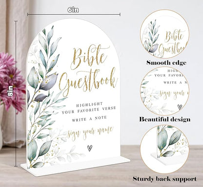 Acrylic Wedding Signs, Greenery Theme Bible Guestbook Sign, Wedding Reception Signage, Bridal Shower Table Decor with Stand, Engagement, Anniversary, Newlywed Events and Parties Supplies, 21