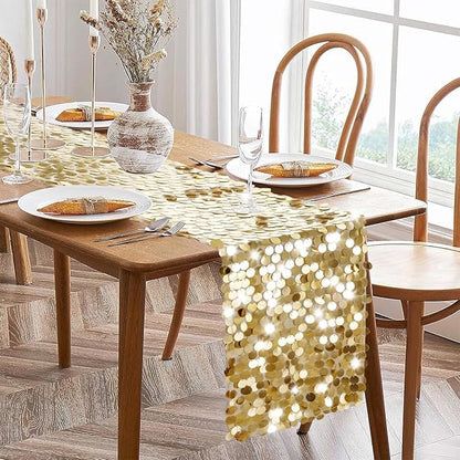 VHH Sequin Table Runner 12 x 108 inches Gold Table Runner, Glitter Runner for Party Wedding Birthday, Party Spring Easter Rustic, Birthday Supplies Decorations (1 Pack).