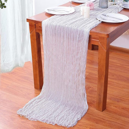 16PCS White Cheesecloth Table Runner 10FT 35x120Inch Boho Gauze Cloth Long Rustic Sheer for Wedding Party Baby Bridal Shower Decor