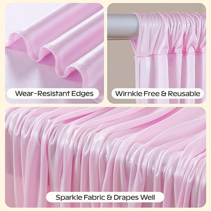 Pink Glitter Backdrop Curtain for Parties Wedding,10Ft x 10Ft Satin Shimmer Photo Backdrop,Non-Wrinkle Sparkle Drapes for Backdrop,Back Drop for Photography, Birthdays,Weddings,Prom