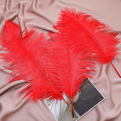Ballinger Red Ostrich Feathers Bulk - 24Pcs 8-10inch Feathers for Crafts,Party Centerpieces,Wedding and Home Decor