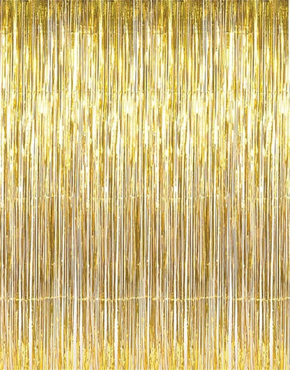 GOER 3.2 ft x 9.8 ft Metallic Tinsel Foil Fringe Curtains,Party Streamer Backdrop for Birthday,Graduation Decorations and New Year Eve (2 Pcs,Gold)