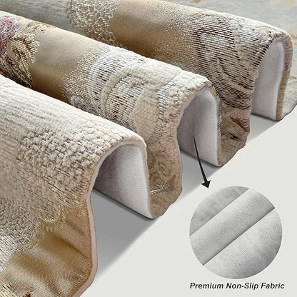 HeMiaor Jacquard Damask Table Runner Chenille Flowery with Delicate Tassel Luxurious Decoration 13"x72" Beige