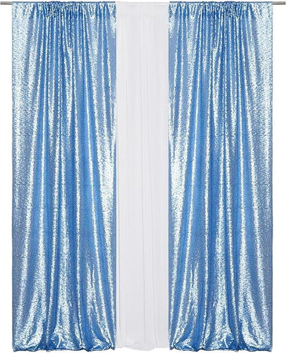 Eternal Beauty Sequin Backdrop Curtains, 2x8 Ft-2 Panels Baby Blue Back Drop for Shimmer Photography Party Wedding Birthday Decor