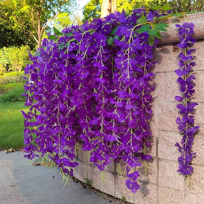 24 Pack Artificial Fake Wisteria Vine Ratta (3.75 Feet) Hanging Garland Silk Flowers String Home Party Wedding Decor (Blue)