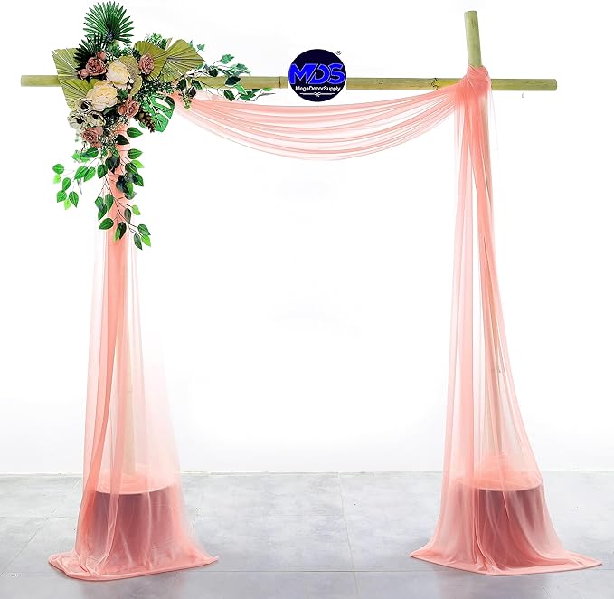 MDS Halloween Chiffon Draping Fabric - 2 Panel, 30" Wide x 20ft Long - Sheer Spooky Arbor & Canopy Drapery for Haunted House Backdrops, Party Ceilings, DIY Costumes & Themed Events - Peach