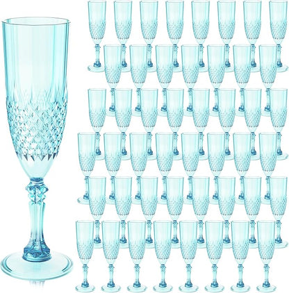 Plastic Champagne Flutes, 48PCS Light Cyan Wine Glasses Goblets Cups Reusable Flute, for Weddings Bachelor Parties Toasting and Events(48, Light Cyan)