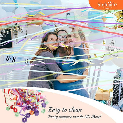 No Mess Streamers 100pack, Colorful Confetti Poppers,Hand Throw Party Poppers No Mess for Birthday, Graduation, Wedding Send Off, Engagement Party Favors（Colorful 100Pack）