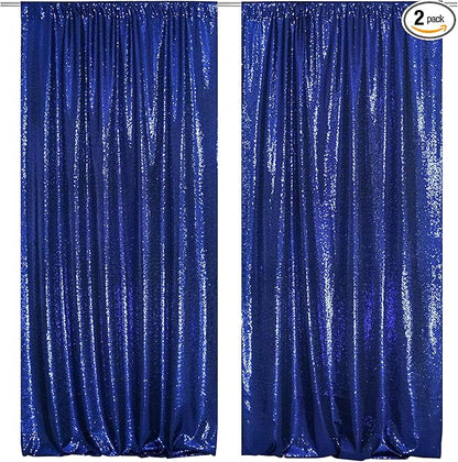 SquarePie Sequin Backdrop Curtain 8FT x 10FT Navy Blue Satin Backing Fabric Photography Background for Wedding Patry 4FT x 10FT 2 Panels