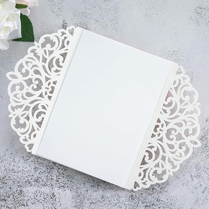 20Pcs Rose Gold Glitter Laser Cut Invitation Cards With Blank Inner Sheets for Wedding Cards Bridal Shower Engagement Quinceanera Invitation (No Envelopes)